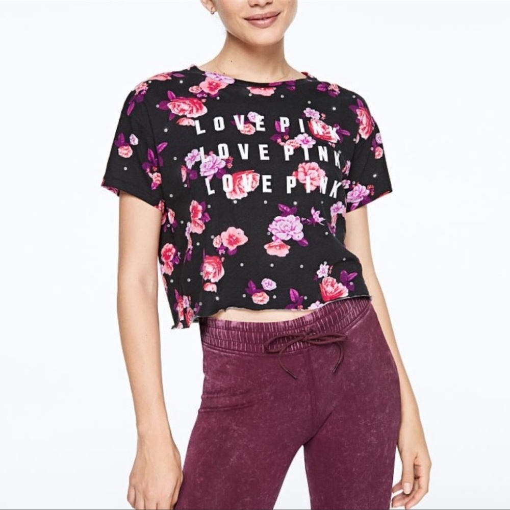 Pink Victoria’s Secret bling graphic crop tee size small